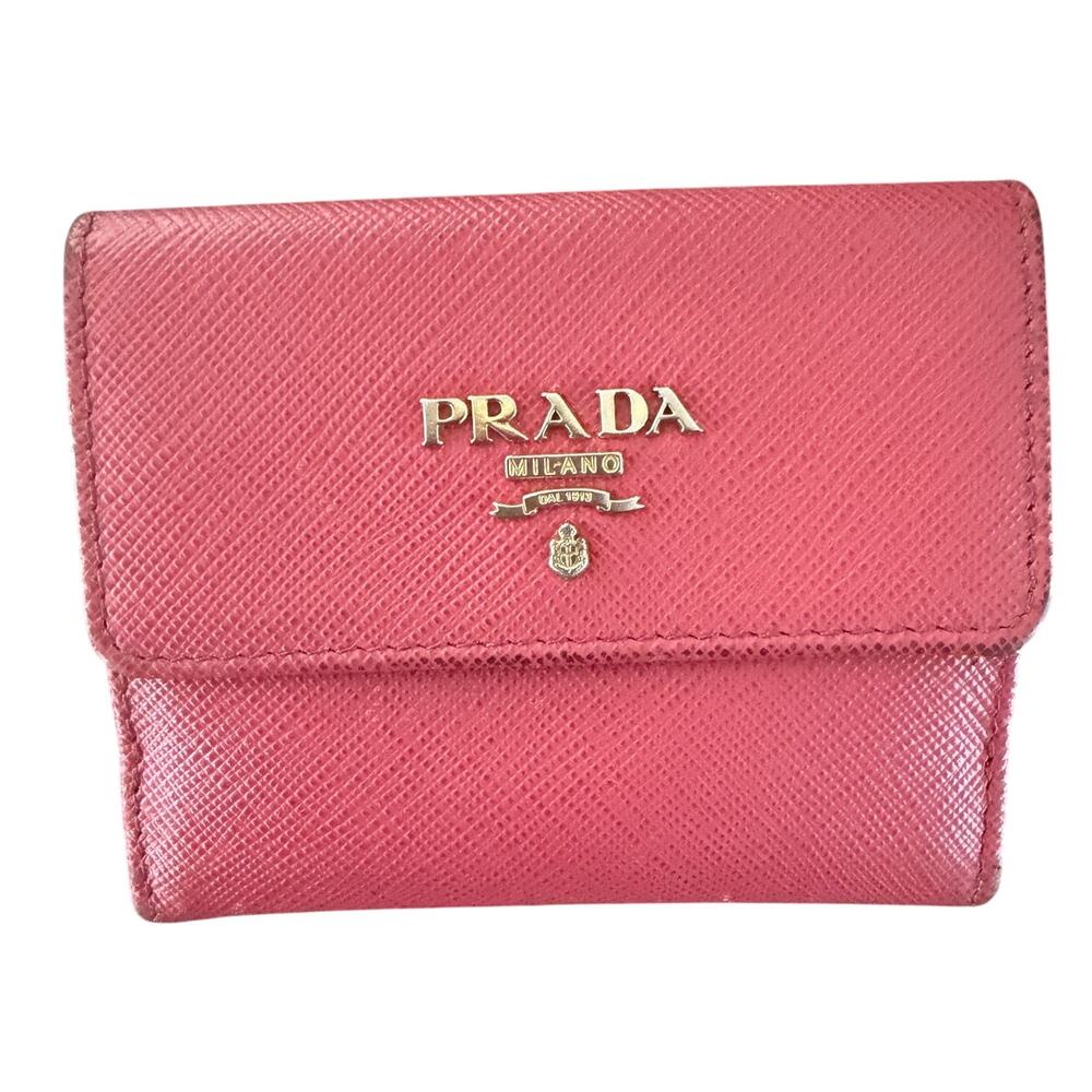 Prada Saffiano Leather Pink Compact Snap Wallet Authenticated